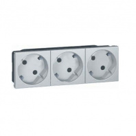 LEGRAND 079283 Модуль розетки 3х2К+3 под углом 45°, немецкий стандарт (Schuko), безвинтовые зажимы, проходной, с лицевой панелью цвета алюминий, Mosaic