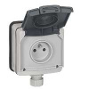 LEGRAND 090466 PLEXO Розетка 2К+З с крышкой и защитными шторками, 16А, 250 В, для вилок 10/16 А, серая (RAL 7016)
